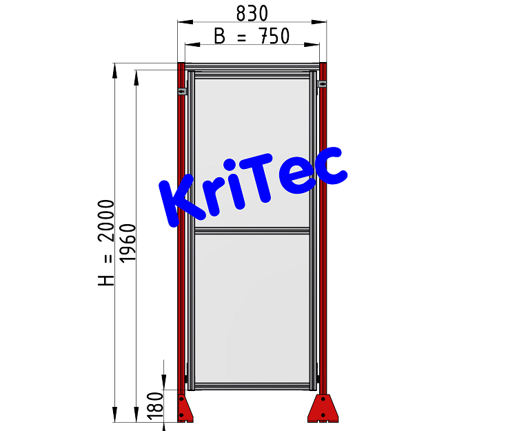 KriTec Schutzzaunelement Nut 8 Raster 40, B750xH2000mm, Polycarbonat PC, klar 5mm
