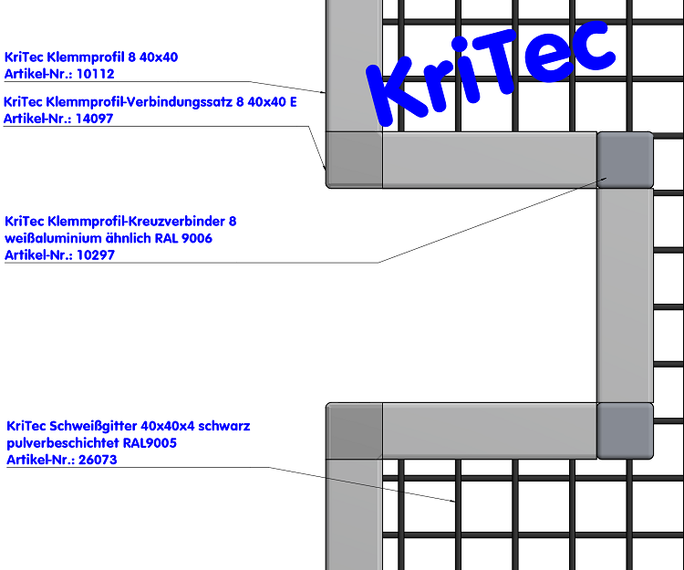 KriTec Klemmprofil-Kreuzverbinder 8 40x40