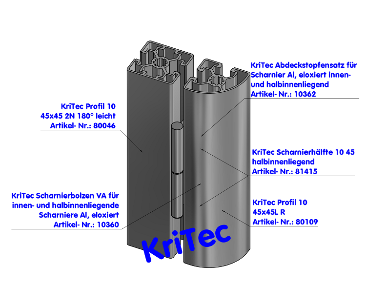 KriTec Scharnierhälfte 10 45 halbinnenliegend, eloxiert