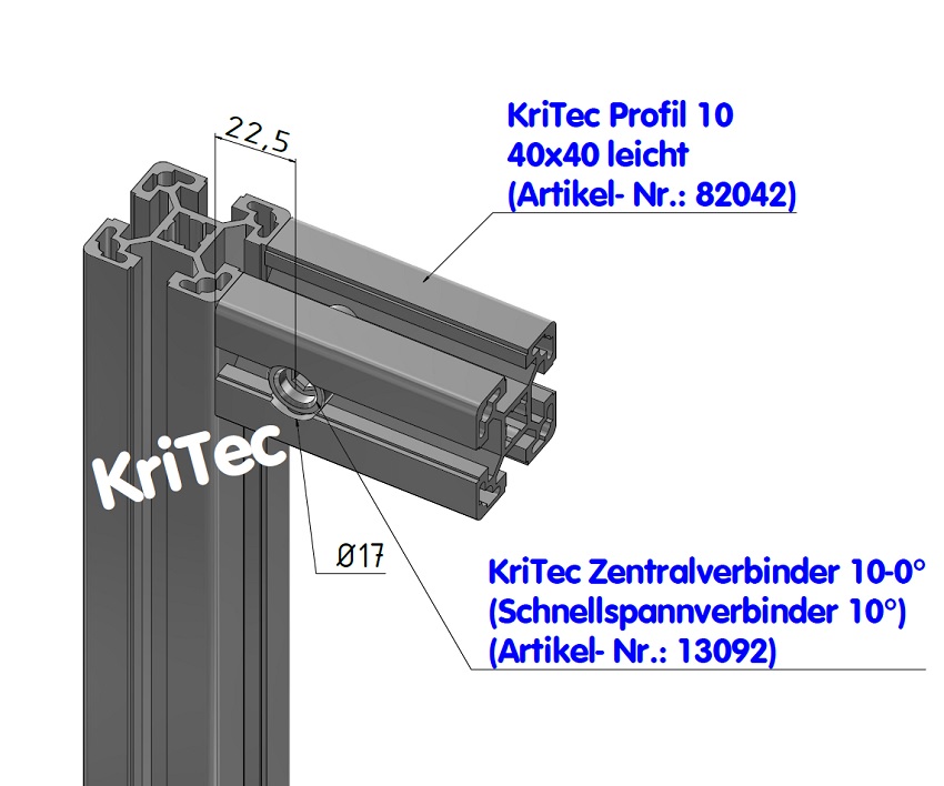 KriTec Zentralverbinder 10-90° (Schnellspannverbinder 90°)