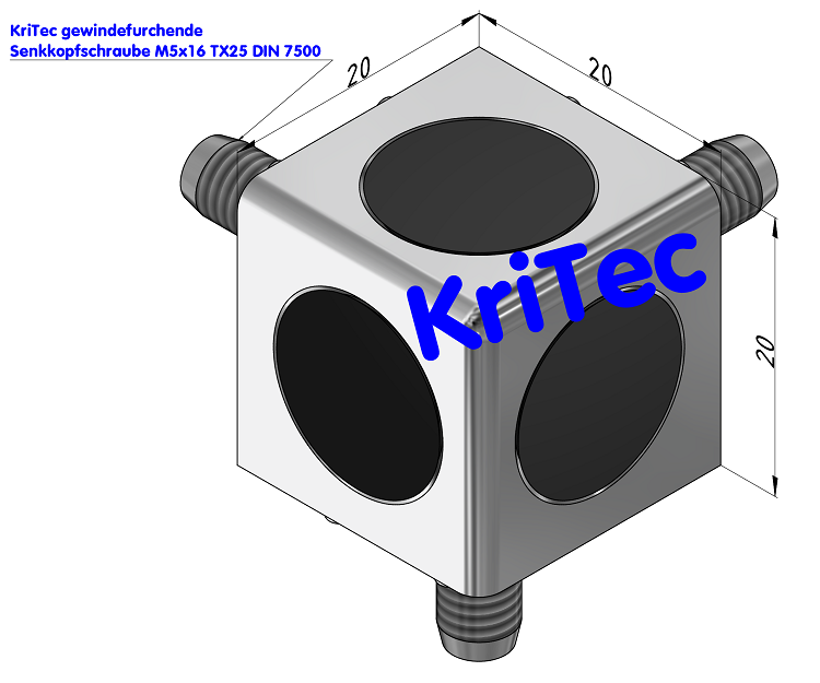 KriTec Würfelverbindungssatz 5 20x20x20 Eck 3D inkl. 3 Abdeckkappen schwarz