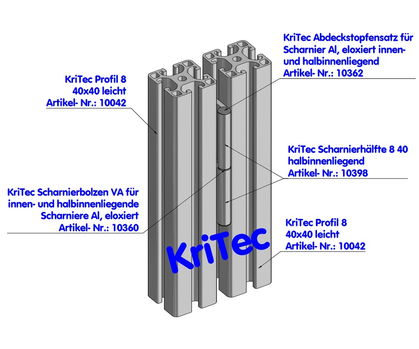 KriTec Scharnierhälfte 8 40 halbinnenliegend, eloxiert