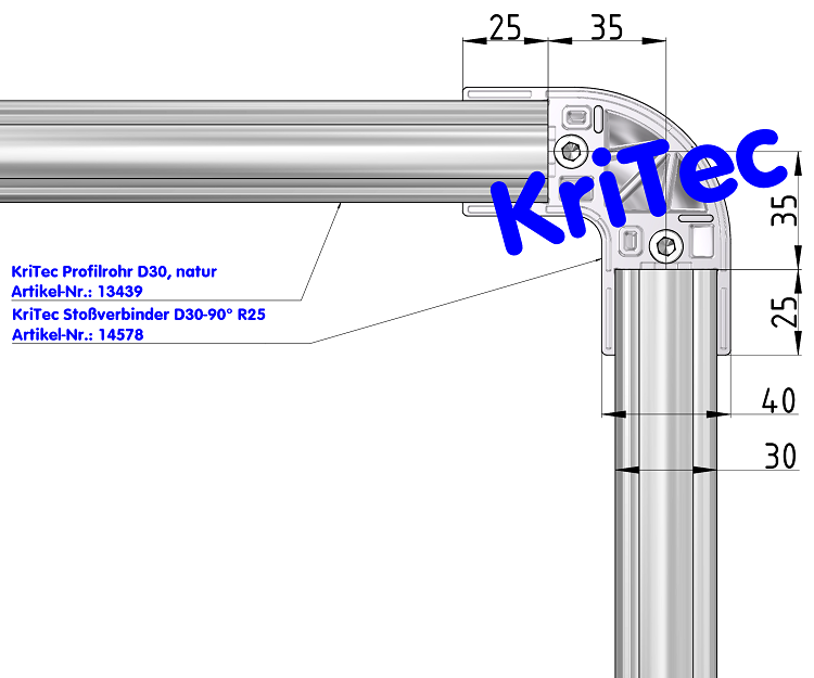 KriTec Stoßverbinder D30-90° R25