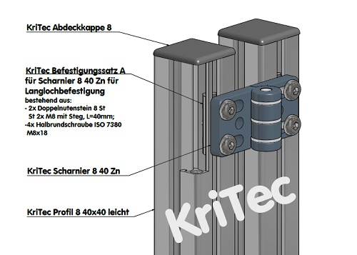 KriTec Scharnier 8 40 Zn, schwarz