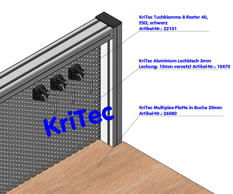KriTec Tuchklemme 8 Raster 40, ESD, schwarz