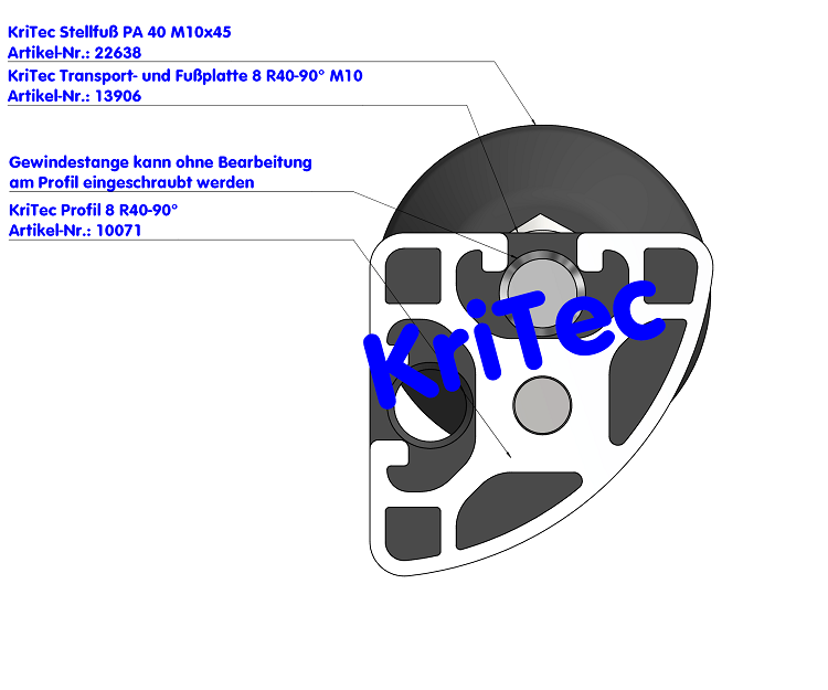 KriTec Transport- und Fußplatte 8 R40-90° 2xM10 schwarz