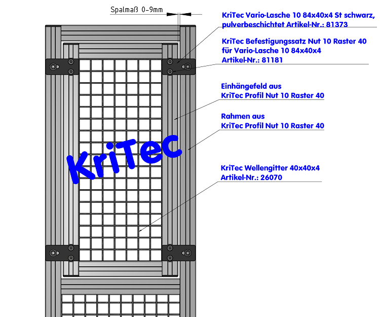 KriTec Vario-Lasche 10 Raster 40 84x40x4 St schwarz pulverbeschichtet