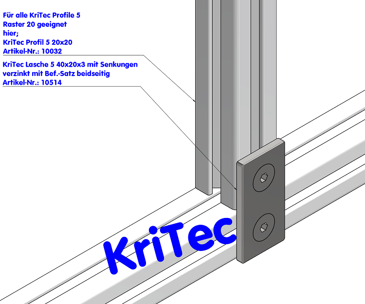 KriTec Lasche 5 40x20x3 mit Senkungen verzinkt