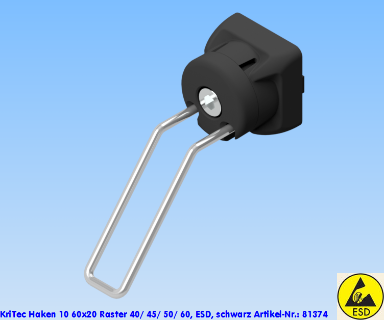 KriTec Haken 10 60x20 Raster 40/ 45/ 50/ 60, ESD, schwarz