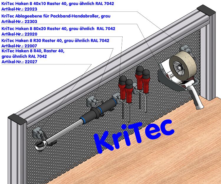 KriTec Ablageebene für Packband-Handabroller, grau