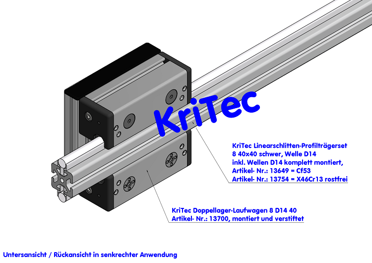 KriTec Linearschlitten-Profilträgerset 8 40x40 schwer, Welle D14