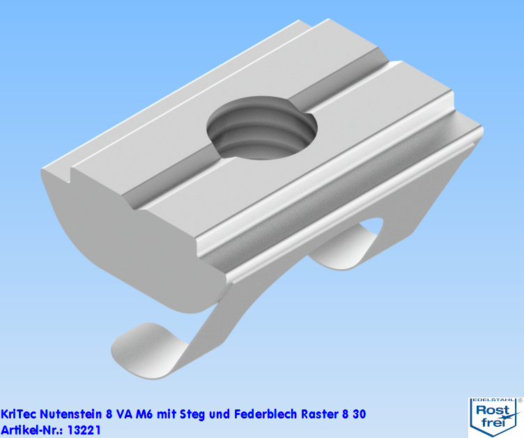 KriTec Nutenstein 8 Raster 40 VA, rostfrei mit Steg und Federblech