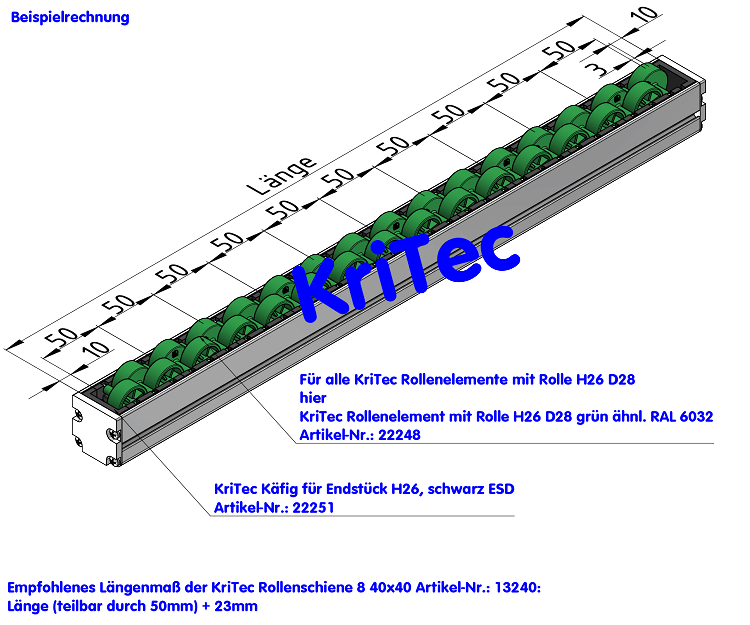 KriTec Rollenelement D28 mit Rolle H26 grün ähnl. RAL 6032