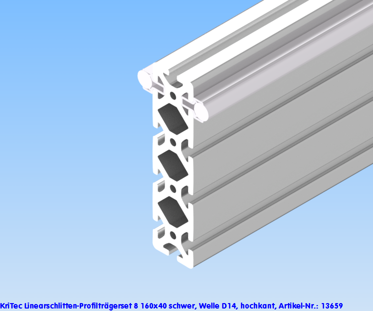 KriTec Linearschlitten-Profilträgerset 8 160x40 schwer, Welle D14, hochkant