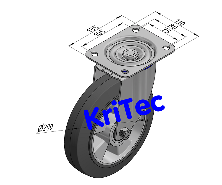 KriTec Lenkrolle D200 grau