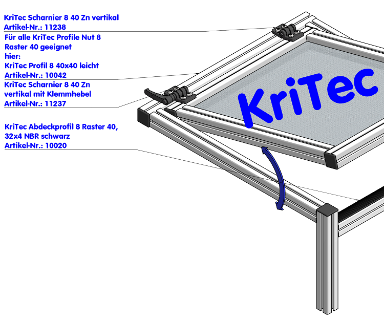KriTec Scharnier 8 40 Zn vertikal mit Klemmhebel
