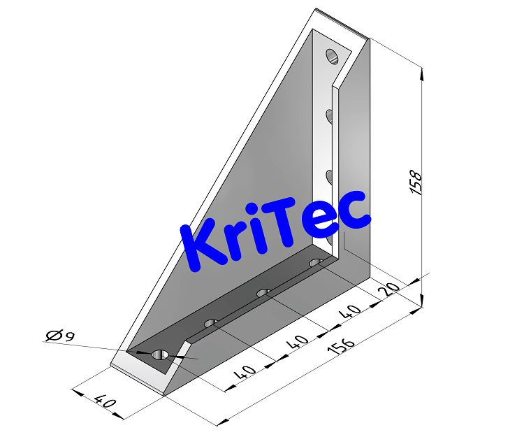 KriTec Winkel 10 160x160x40 Al M8, weißaluminium ähnlich RAL 9006