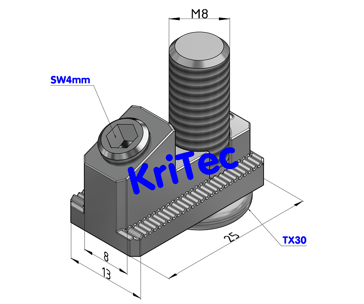 KriTec Druckverbinder 8 Raster 40 M8, einseitig