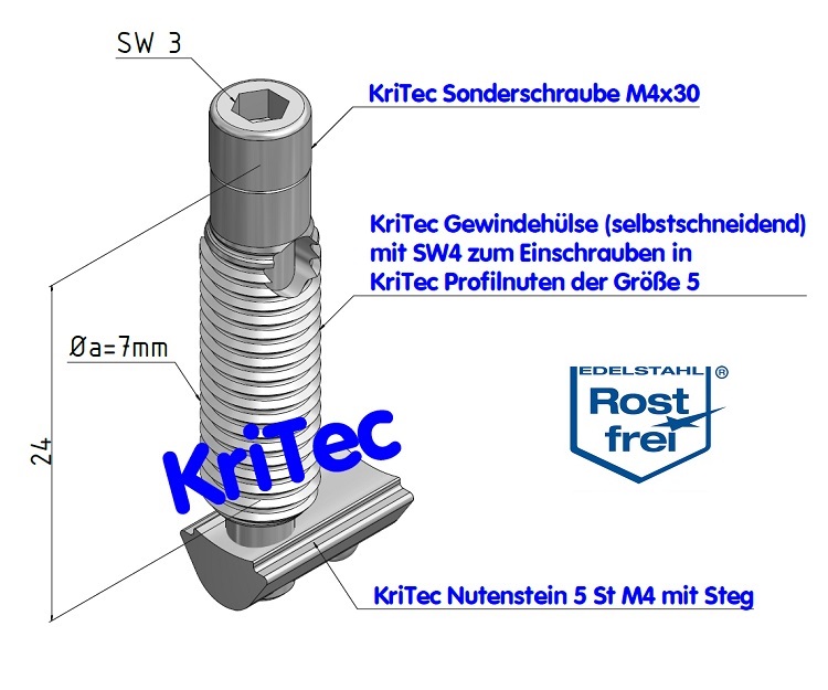 KriTec Automatik-Verbindungssatz 5, VA rostfrei