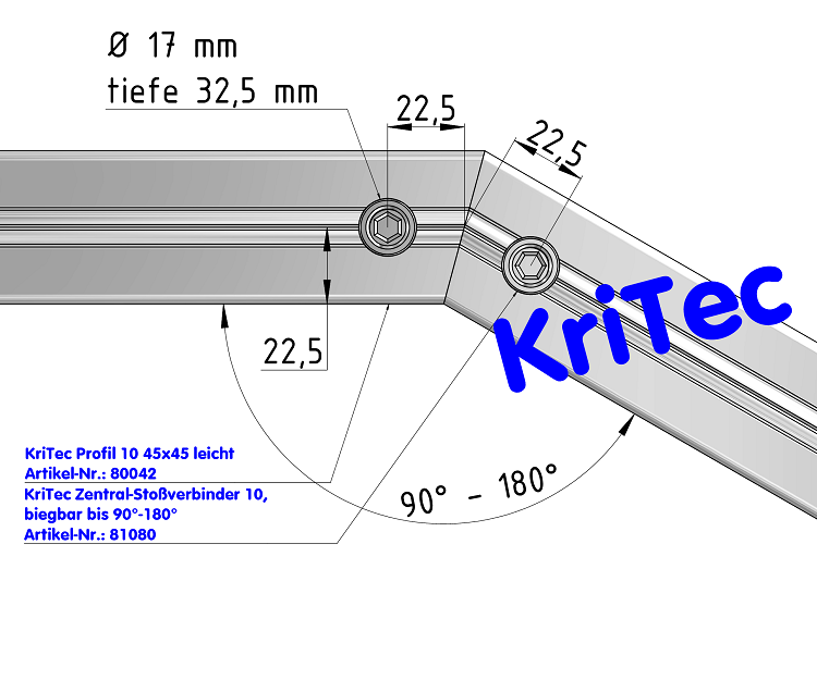 KriTec Zentral-Stoßverbinder 10, biegbar 90° bis 180°