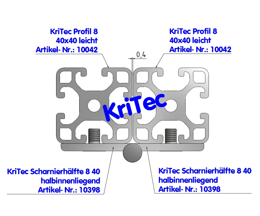 KriTec Scharnierhälfte 8 40 halbinnenliegend, eloxiert