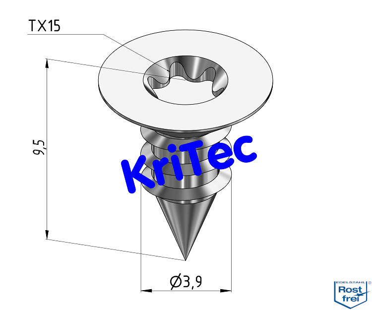 KriTec Blechschraube Senkkopf TX ISO 14586 Form C mit Spitze VA, rostfrei