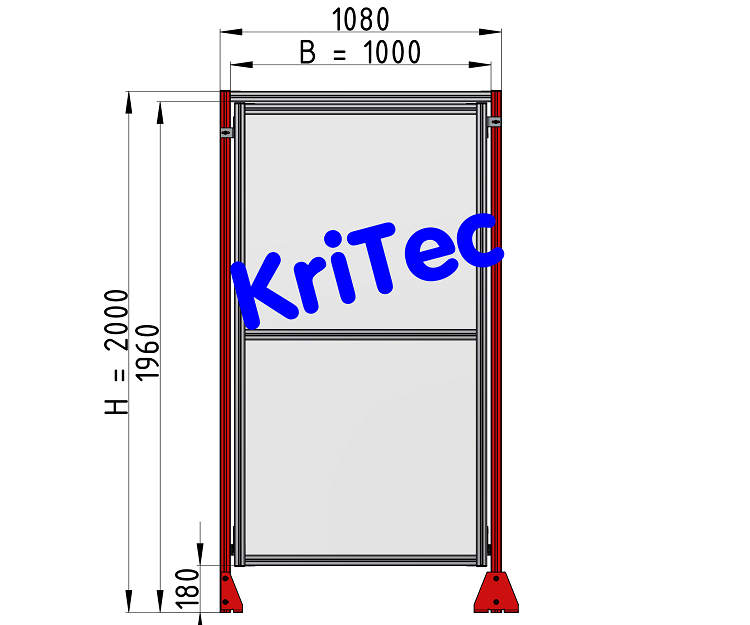 KriTec Schutzzaunelement Nut 8 Raster 40, B1000xH2000mm, Polycarbonat PC, klar 5mm