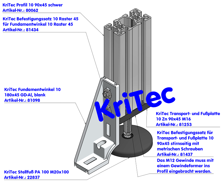 KriTec Fundamentwinkel 10 180x45 GD-Al, blank