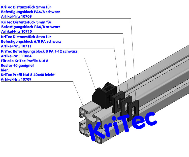 KriTec Befestigungsblock 8 PA 1-12 schwarz