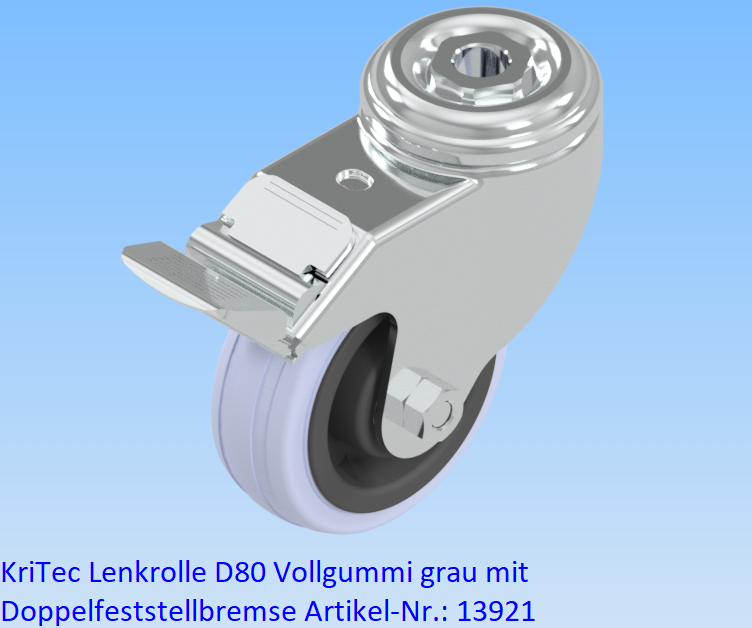 KriTec Lenkrolle D80 Vollgummi grau mit Doppelfeststellbremse