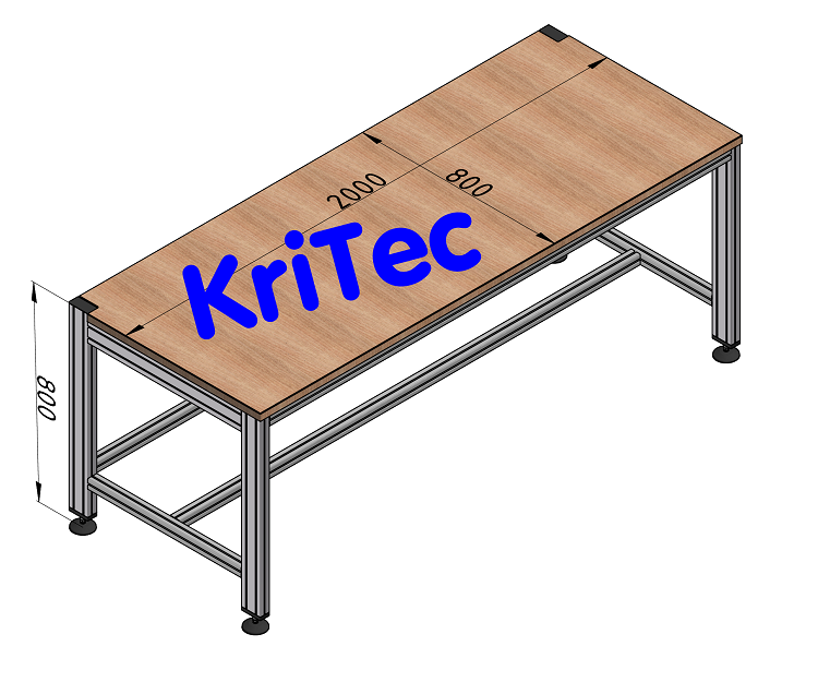 KriTec Montagetisch mittelschwer, Basisversion, Breite= 2000 x Tiefe = 800mm
