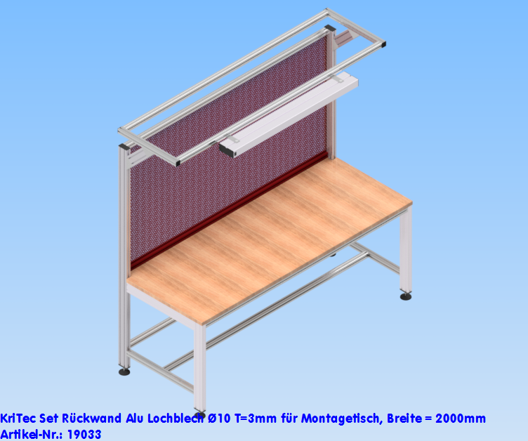 KriTec Set Rückwand Alu Lochblech Ø10 T=3mm für Montagetisch, Breite = 2000mm