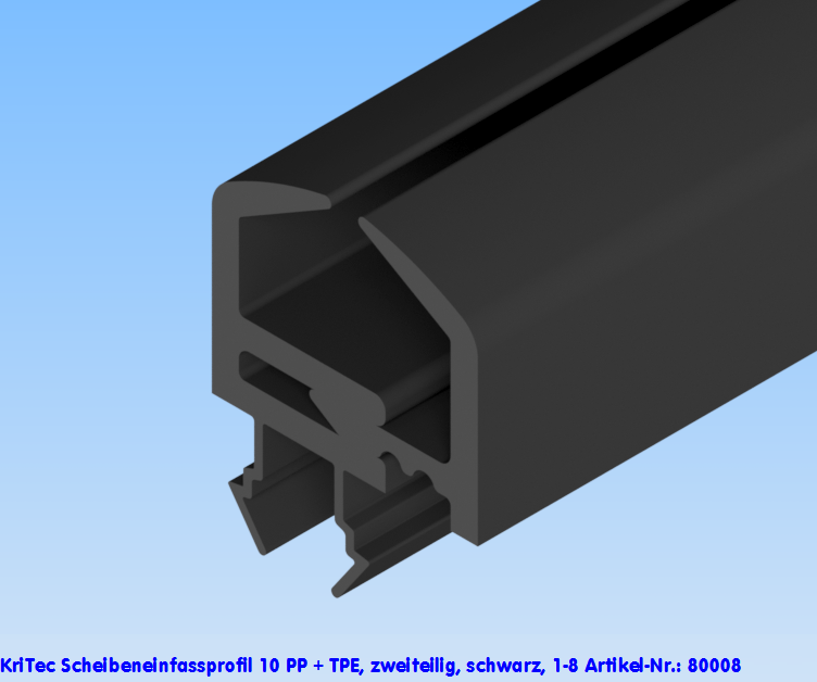 KriTec Scheibeneinfassprofil 10 Raster 40/ 45/ 50, PP + TPE, zweiteilig, schwarz, 1-8