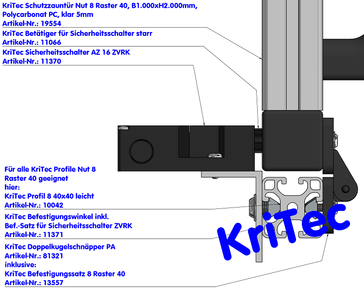 KriTec Schutzzauntüren Nut 8 Raster 40 mit Polycarbonat, klar