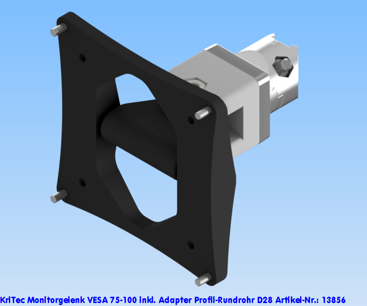KriTec Monitorgelenk VESA 75-100 inkl. Adapter Profil-Rundrohr D28
