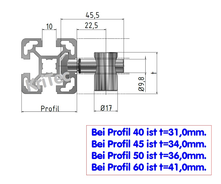 KriTec Zentralverbinder 10-90° (Schnellspannverbinder 90°)