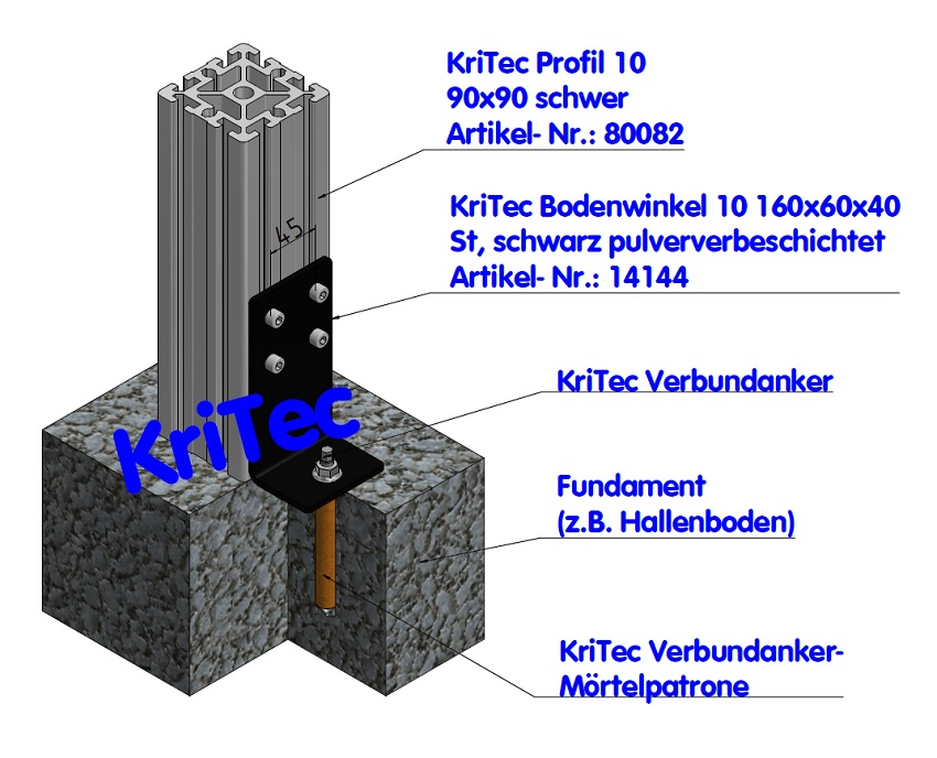 KriTec Bodenwinkel 10 160x60x80 St, schwarz pulverbeschichtet