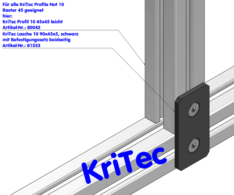 KriTec Lasche 10 90x45x5 Stahl, schwarz pulverbeschichtet