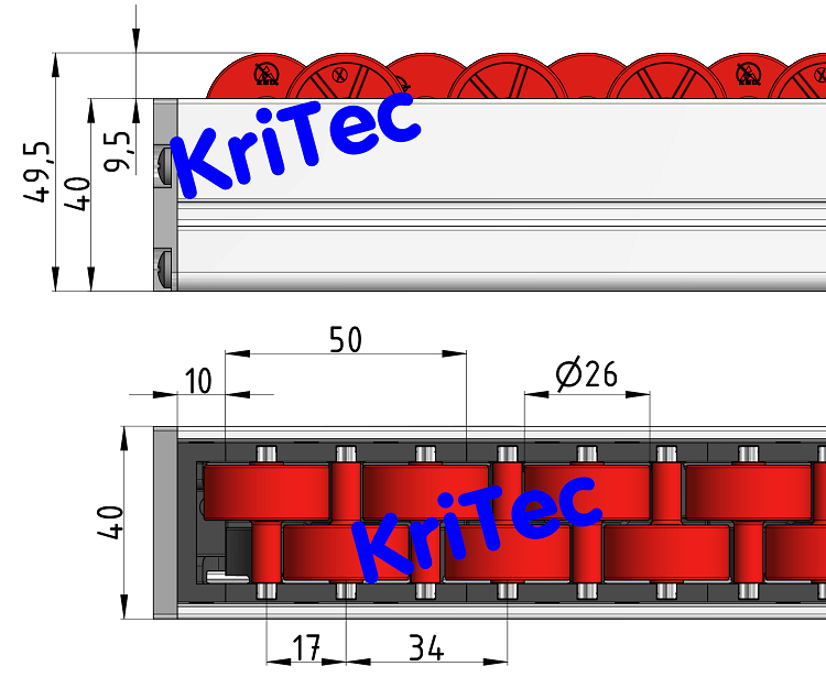 KriTec Rollenelement D28 mit Rolle H26 rot ähnl. RAL 3020