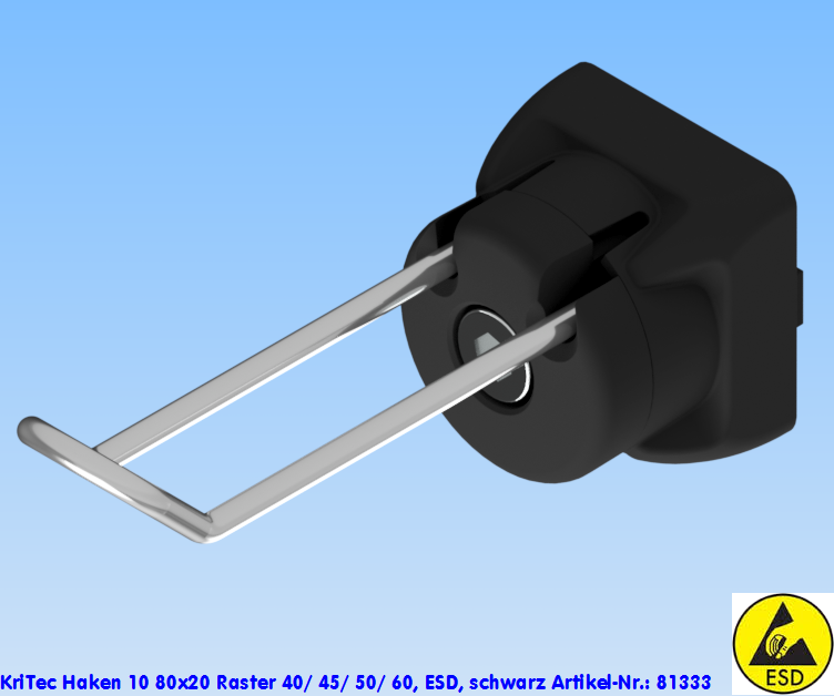 KriTec Haken 10 80x20 Raster 40/ 45/ 50/ 60, ESD, schwarz