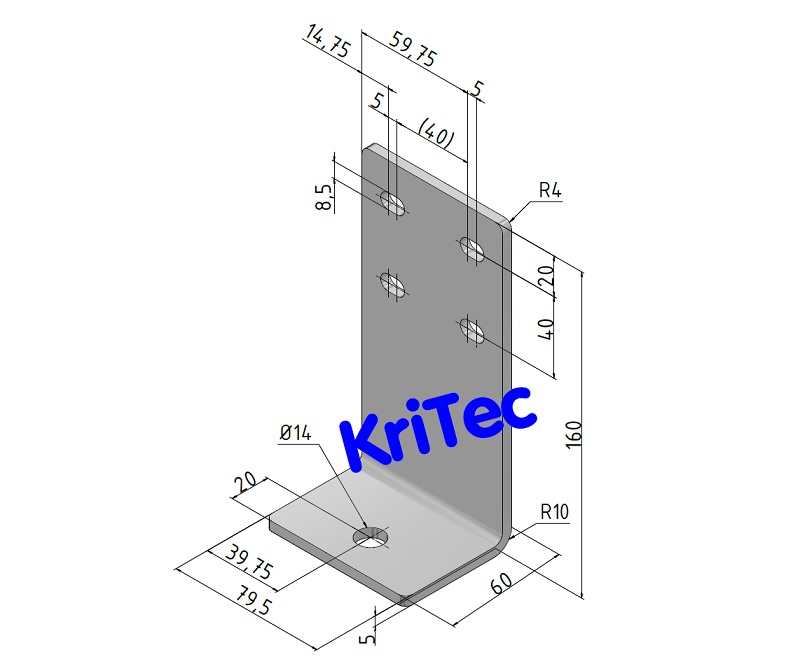 KriTec Bodenwinkel 10 160x60x80 St, weißaluminium ähnl. RAL 9006