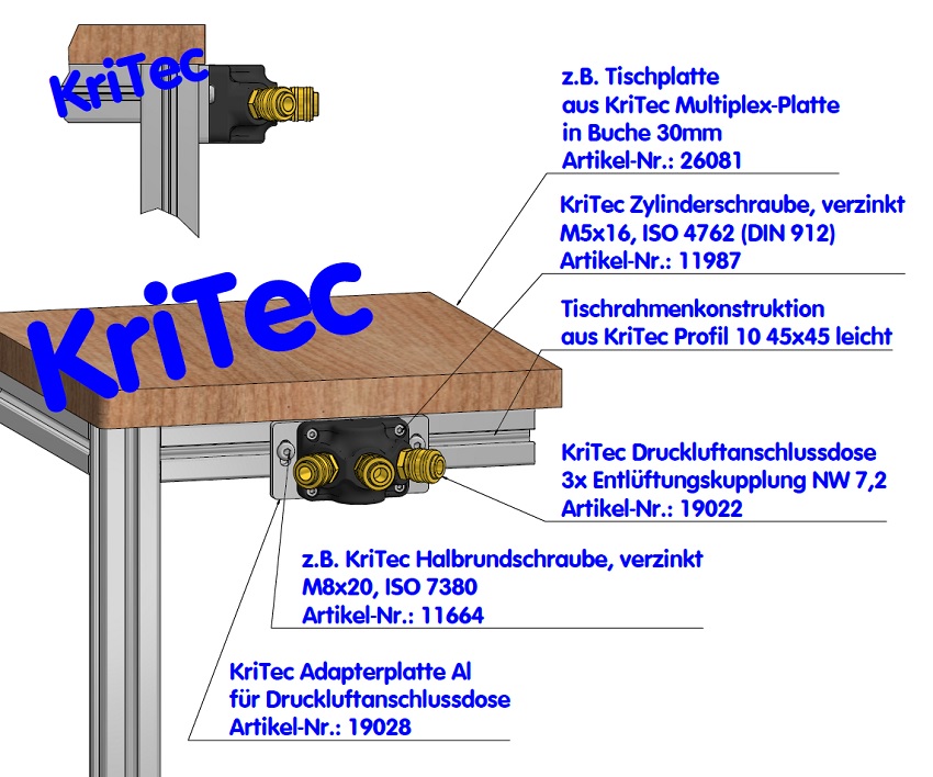 KriTec Druckluftanschlussdose 3x Entlüftungskupplung NW 7,2