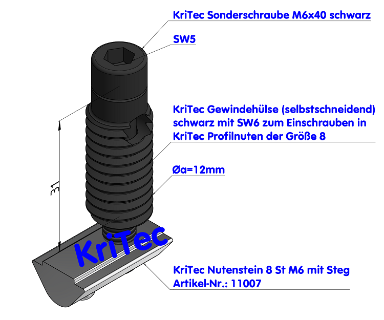 KriTec Automatik-Verbindungssatz 8 Raster 40, schwarz