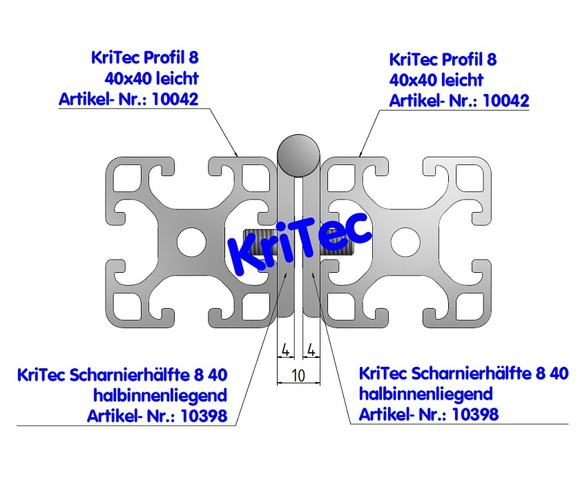 KriTec Scharnierhälfte 8 40 halbinnenliegend, eloxiert
