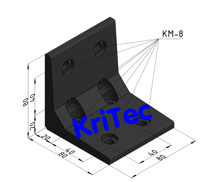 KriTec Winkel 8 80x80x80 schwarz