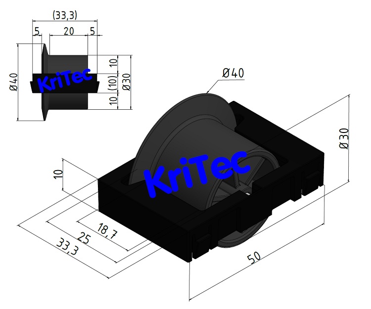 KriTec Rollenelement D28 mit Rolle R28 Flansch, schwarz