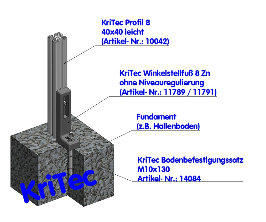 KriTec Winkelstellfuß 8 Zn ohne Niveauregulierung