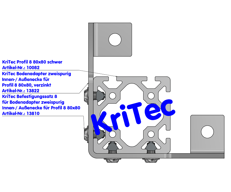 KriTec Bodenadapter zweispurig Innen-/ Außenecke für Profil 8 80x80, verzinkt