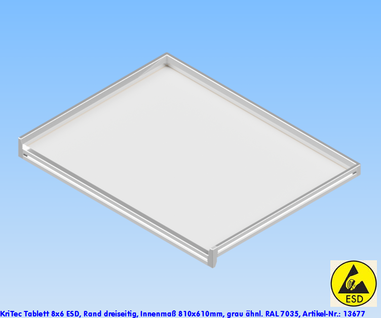 KriTec Tablett 8x6 ESD, Rand dreiseitig, Innenmaß 810x610mm, grau ähnl. 7035