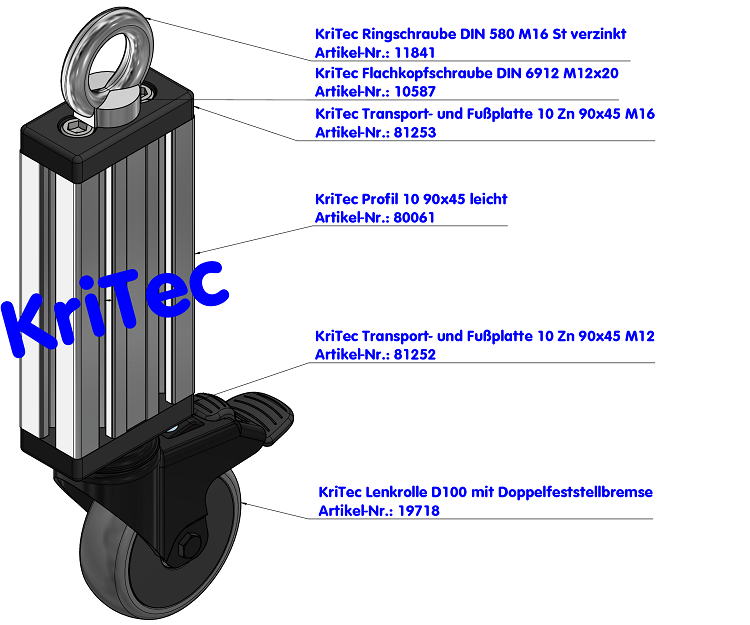 KriTec Transport- und Fußplatte 10 Zn 90x45 M12